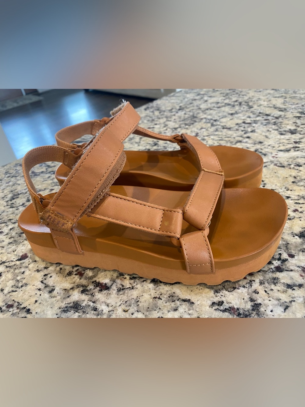 Reef Tan Platform Sandals with Strapped Upper